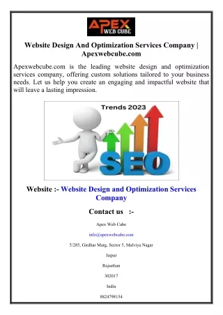 Website Design And Optimization Services Company   Apexwebcube.com