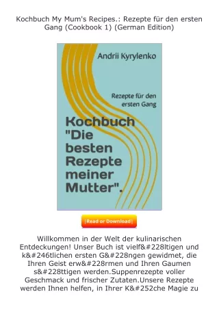 Pdf⚡(read✔online) Kochbuch My Mum's Recipes.: Rezepte für den ersten Gang (