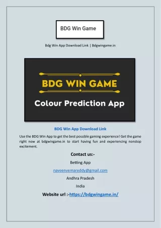 Bdg Win App Download Link | Bdgwingame.in