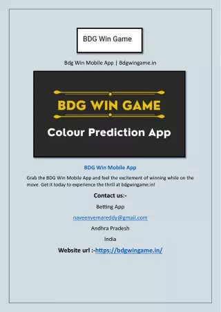 Bdg Win Mobile App | Bdgwingame.in