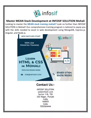Master MEAN Stack Development at INFOSIF SOLUTION Mohali