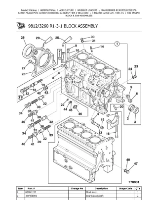 JCB 406 TIER 3 Wheeled Loader Parts Catalogue Manual (Serial Number 01300000-01301999)