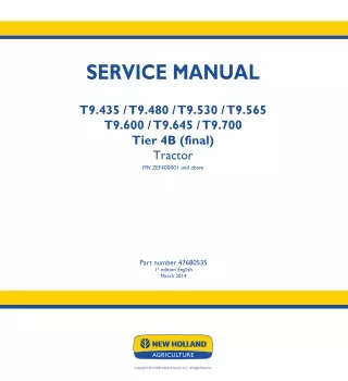 New Holland T9.435 Tier 4B (final) Tractor Service Repair Manual Instant Download