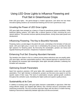 Using LED Grow Lights to Influence Flowering and Fruit Set in Greenhouse Crops