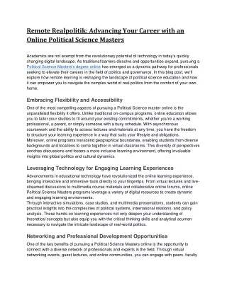 Remote Realpolitik_ Advancing Your Career with an Online Political Science Masters