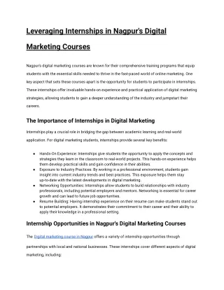 Leveraging Internships in Nagpur's Digital Marketing Courses