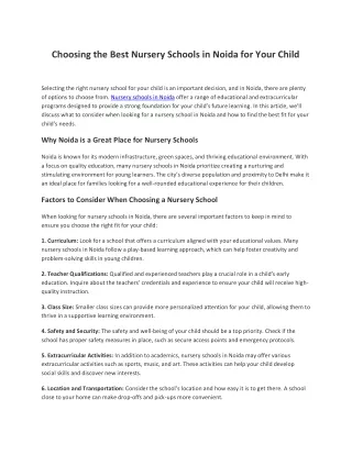 Choosing the Best Nursery Schools in Noida for Your Child