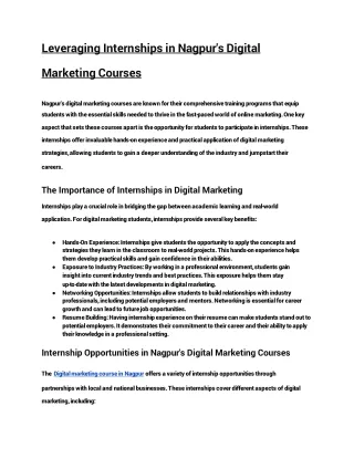 Leveraging Internships in Nagpur's Digital Marketing Courses