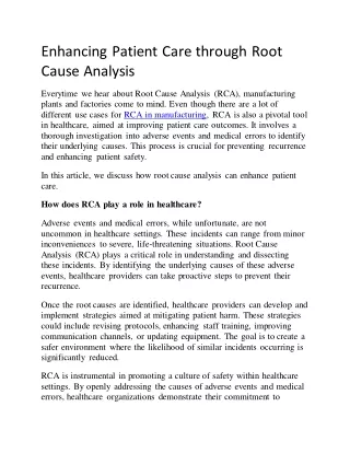 Enhancing Patient Care through Root Cause Analysis