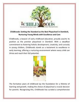 Childhoods Setting the Standard as the Best Playschool in Dombivli Nurturing Young Minds with Excellence and Care