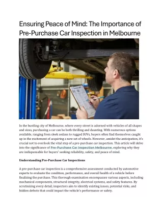 Ensuring Peace of Mind The Importance of Pre-Purchase Car Inspection in Melbourne