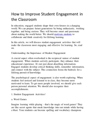 How to Improve Student Engagement in the Classroom