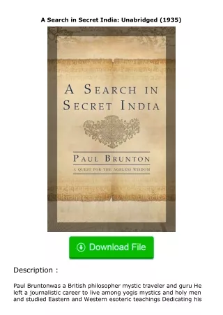download⚡[PDF]❤ A Search in Secret India: Unabridged (1935)