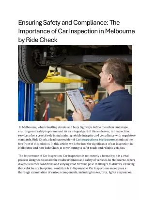 Ensuring Safety and Compliance The Importance of Car Inspection in Melbourne by Ride Check