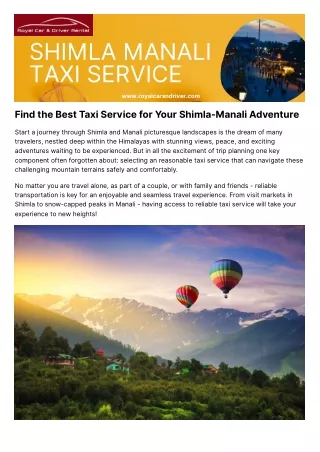 Shimla Manali Taxi Service