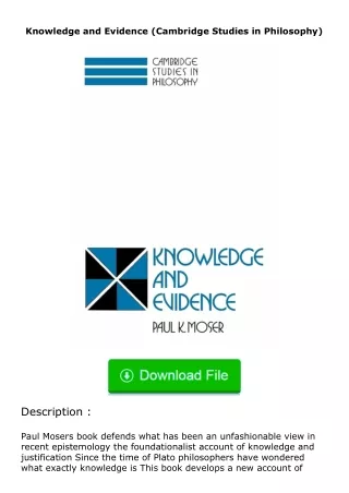 free read (✔️pdf❤️) Knowledge and Evidence (Cambridge Studies in Philosophy)