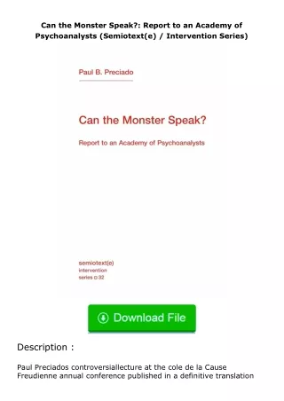 (❤️pdf)full✔download Can the Monster Speak?: Report to an Academy of Psychoana