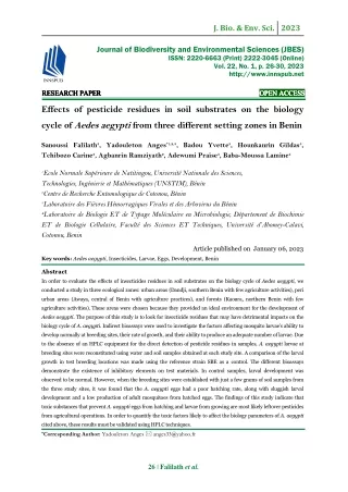 Effects of pesticide residues in soil substrates on the biology cycle of Aedes