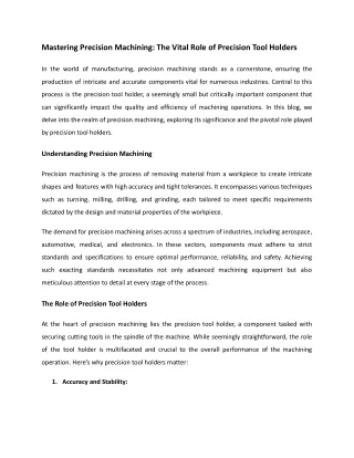 Mastering Precision Machining: The Vital Role of Precision Tool Holders