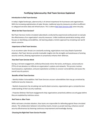 Fortifying Cybersecurity: Red Team Services Explained  Introduction to Red Team