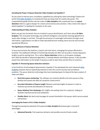 Unveiling the Power of Queue Detection Video Analytics by Expedite IT