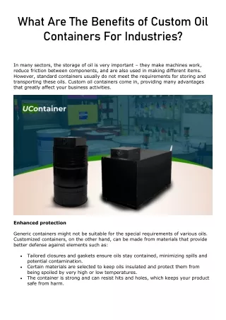 What Are The Benefits of Custom Oil Containers For Industries?