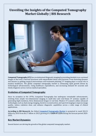 Unveiling the Insights of the Computed Tomography Market Globally | BIS Research