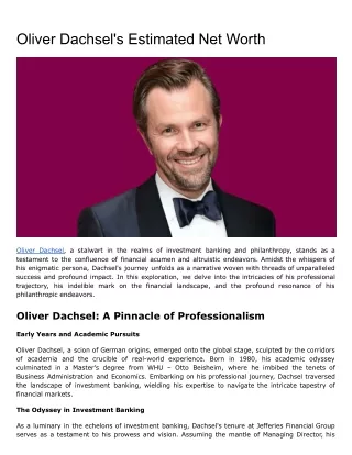 Oliver Dachsel's Estimated Net Worth
