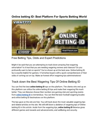 Online betting ID- Best Platform For Sports Betting World