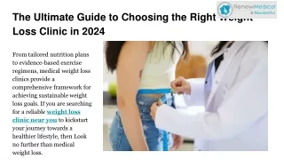 The Ultimate Guide to Choosing the Right Weight Loss Clinic in 2024