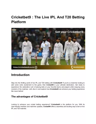 Cricketbet9 : The Live IPL And T20 Betting Platform