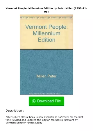 download⚡[PDF]❤ Vermont People: Millennium Edition by Peter Miller (1998-11-01
