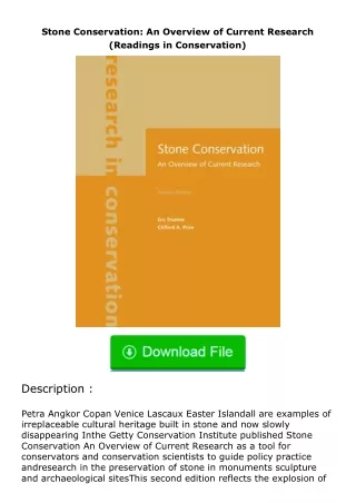 full✔download️⚡(pdf) Stone Conservation: An Overview of Current Research (Read