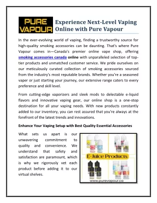 Experience Next-Level Vaping Online with Pure Vapour
