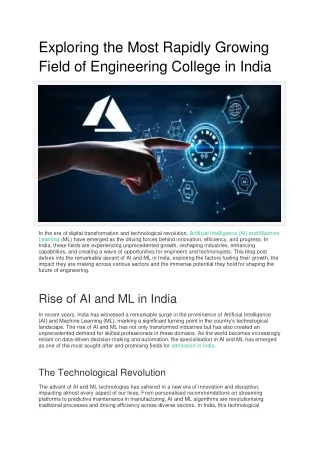 Exploring the Most Rapidly Growing Field of Engineering College in India | RRCE
