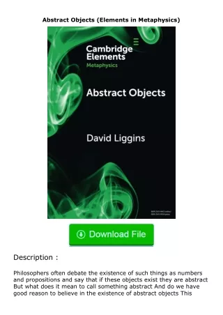 download⚡️ free (✔️pdf✔️) Abstract Objects (Elements in Metaphysics)