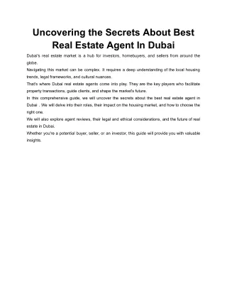 Uncovering the Secrets of Dubai's Real Estate Agents