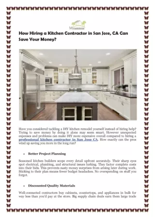 How Hiring a Kitchen Contractor in San Jose, CA Can Save Your Money