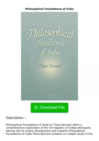 full✔download️⚡(pdf) Philosophical Foundations of India
