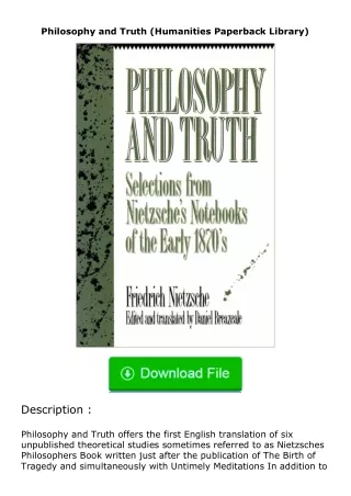 [PDF]❤READ⚡ Philosophy and Truth (Humanities Paperback Library)
