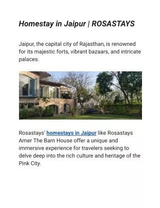 Homestay in Jaipur | ROSASTAYS