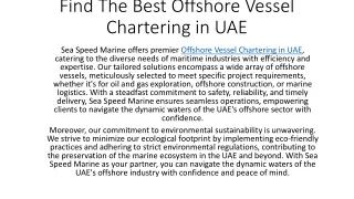 Offshore Vessel Chartering in UAE