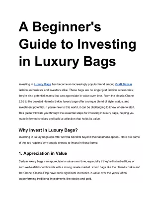 A Beginner's Guide to Investing in Luxury Bags