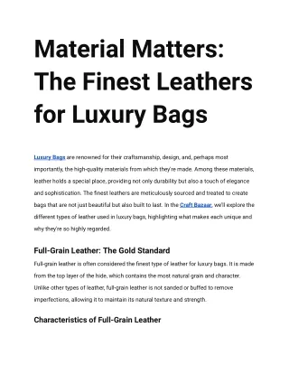 Material Matters The Finest Leathers for Luxury Bags