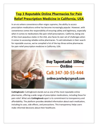 Top 3 Reputable Online Pharmacies for Pain Relief Prescription Medicine in California