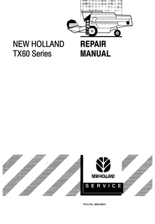 New Holland TX62 Combine Harvester Service Repair Manual Instant Download