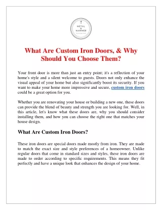 What Are Custom Iron Doors, & Why Should You Choose Them