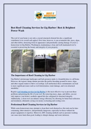 Best Roof Cleaning Services In Gig Harbor By Best & Brightest Power Wash