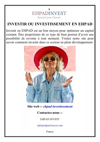 INVESTIR OU INVESTISSEMENT EN EHPAD