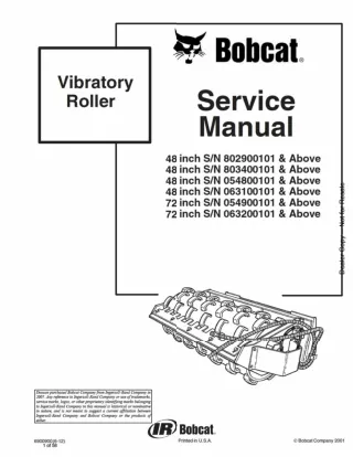 Bobcat 48 Inch Vibratory Roller Service Repair Manual Instant Download SN 054800101 And Above